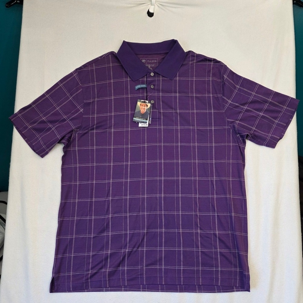 Jos. A. Bank David Leadbetter Golf Polo XL Purple Windowpane Cotton Performance